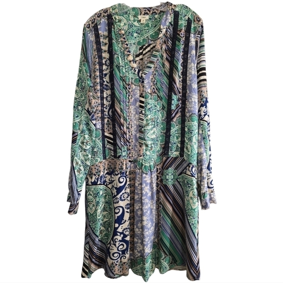 Anthropologie Tiny Caviana Shirt Dress Green Medium Drop Waist Loose Fit - Picture 3 of 9